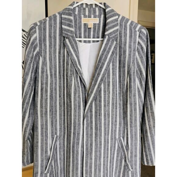 Gray And White Striped Linen Michael Kors Women's Blazer. Medium. Lightweight. - Picture 12 of 12